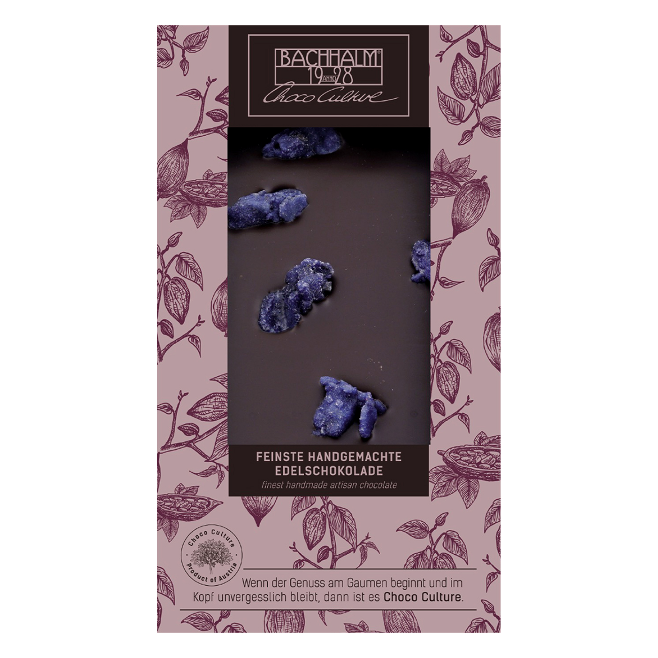 Zartbitter Schokolade mit kandierten Veilchenblüten