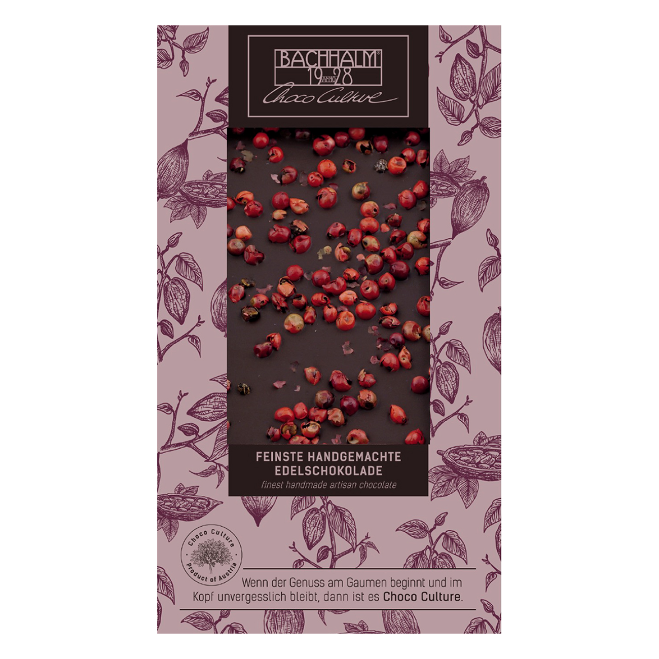 Zartbitter Schokolade mit rosa Pfeffer 