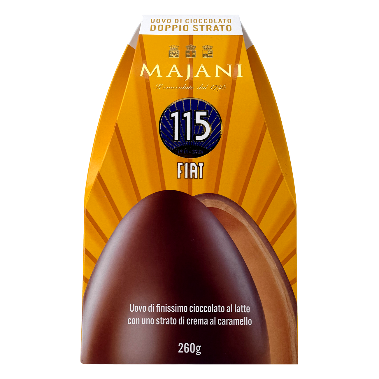 Großes Milchschokoladenei mit Fiat-Karamellcreme