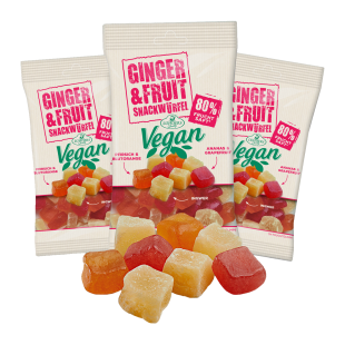 Ginger & Fruit, vegan ginger fruit snack with pineapple, peach and blood orange