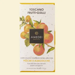 "Toscano Frutti Gialli" – Zartbitterschokolade mit getrockneten Pfirsichen und Marillen 63%